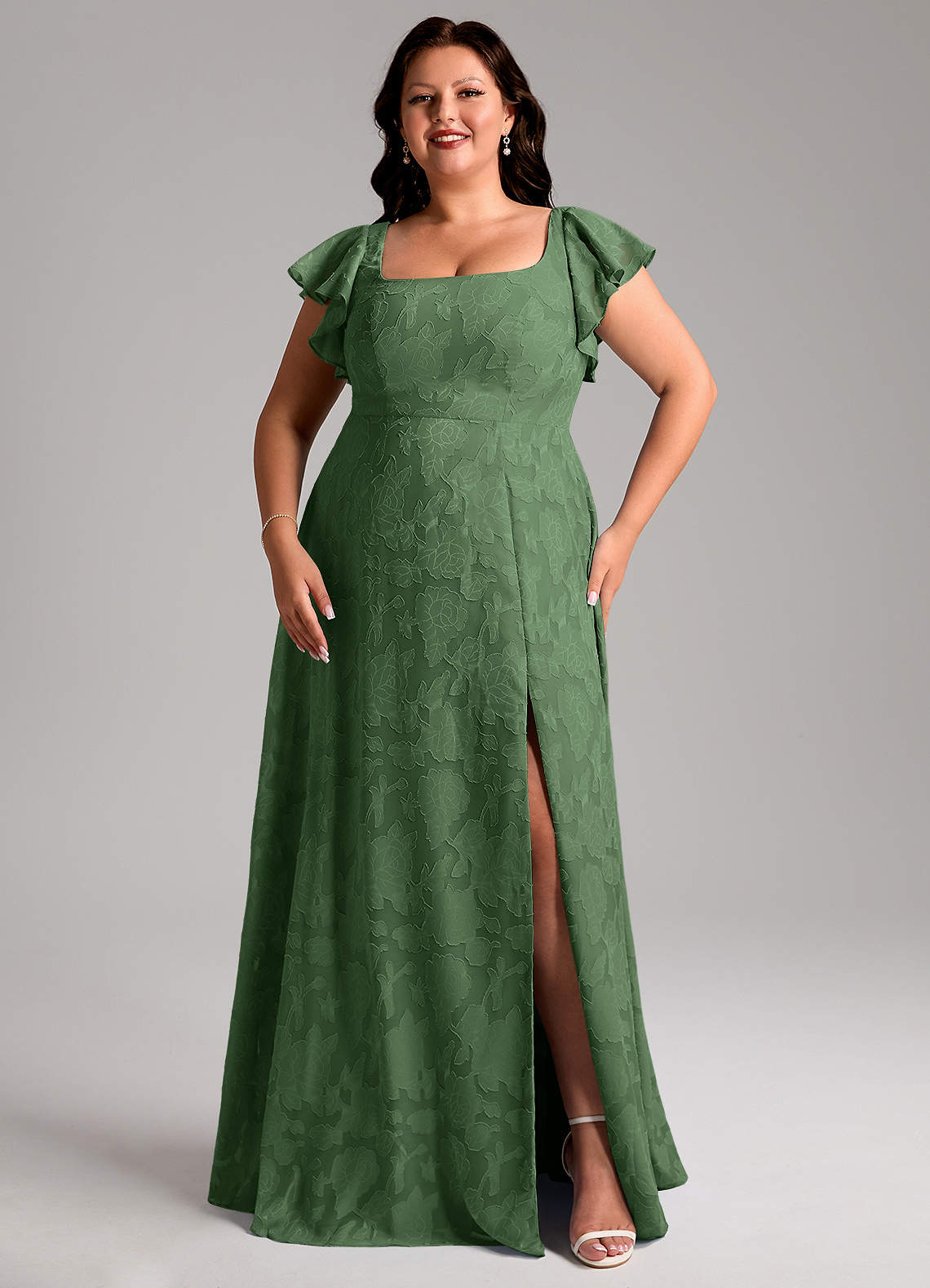 Azazie Bondi 신부 들러리 드레스 A라인 사이드 슬릿 플로럴 번아웃 바닥 길이 드레스 image9