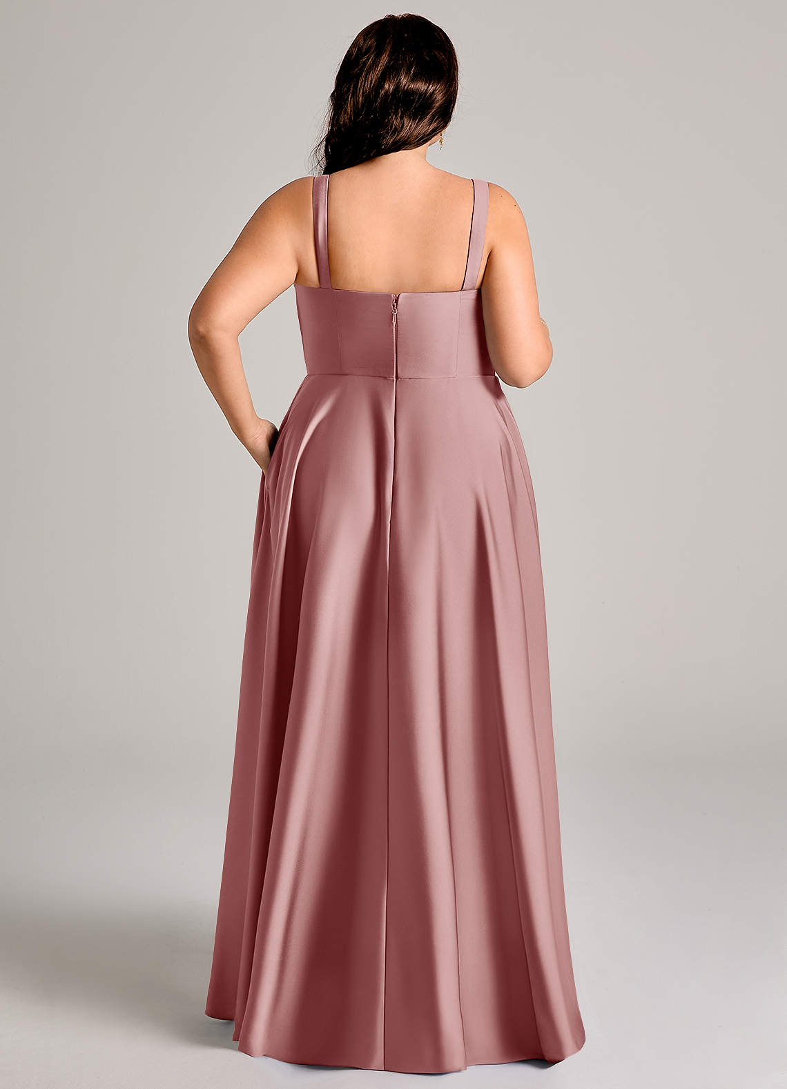 Azazie Shaude Bridesmaid Dresses Dusty Rose A-Line Pleated Stretch Satin Dress image12