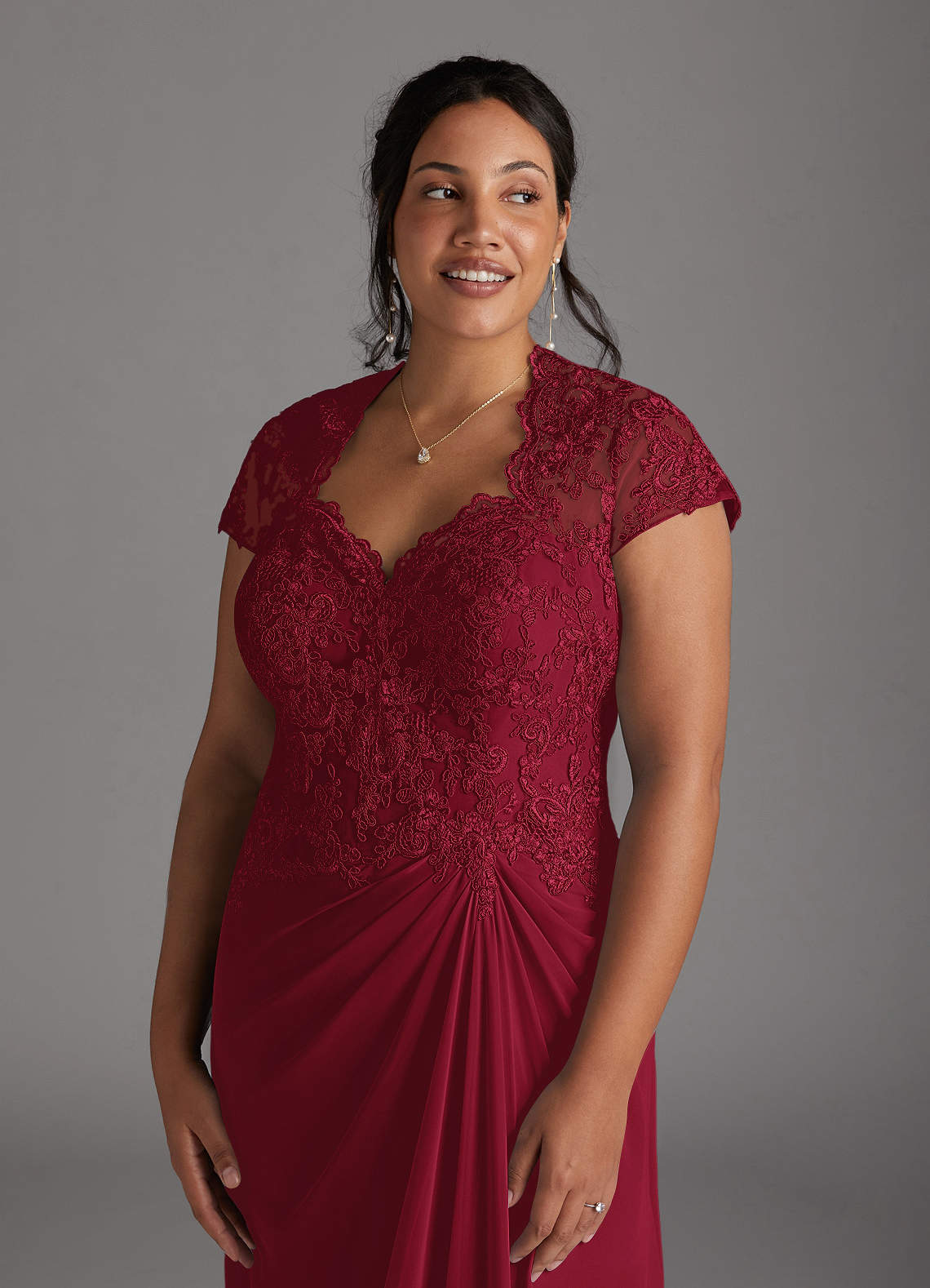 Azazie Junie Mother of the Bride Dresses Burgundy A-Line Lace Chiffon Dress image9