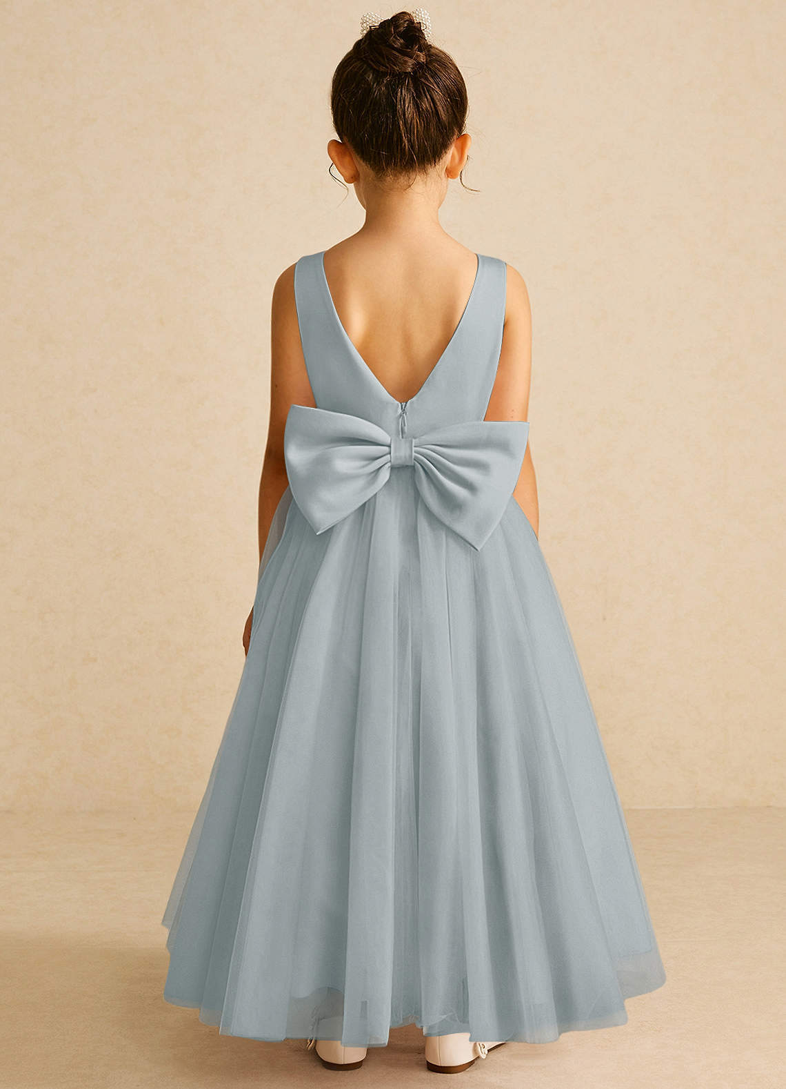Azazie Pumpkin Flower Girl Dresses Dolphin Grey A-Line Convertible Tulle Dress image5