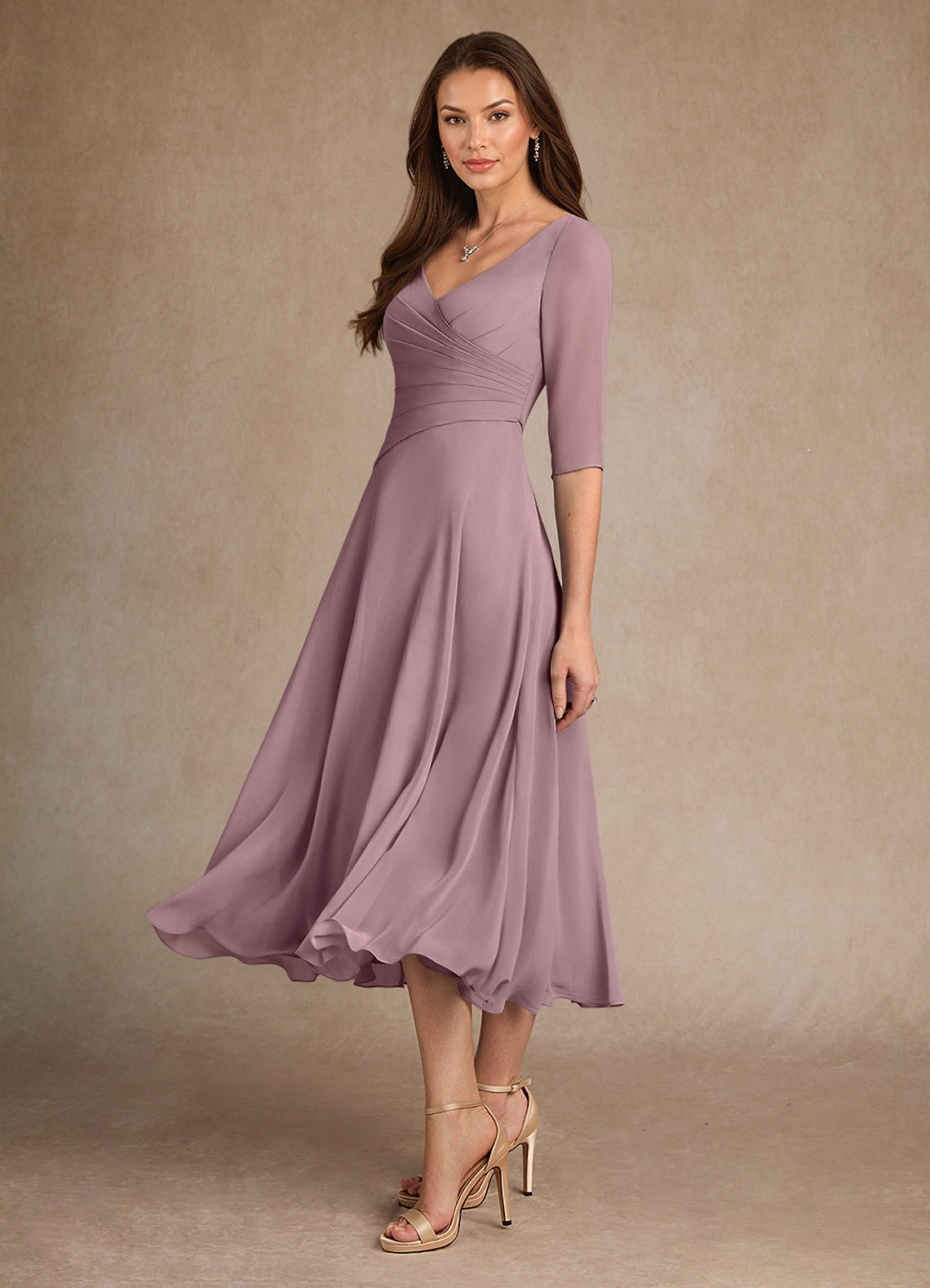 Azazie Durant Abiti per la Madre della Sposa Abito A-Line in Chiffon Plissettato Rosa Polverosa image1