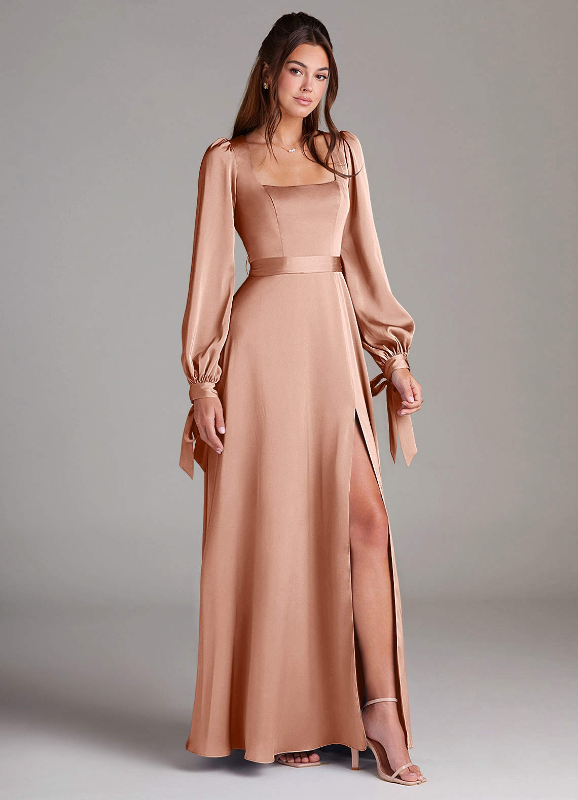 Azazie Leonia Rose Gold Stretch Satin Bridesmaid Dresses | Azazie Azazie Leonia Rose Gold Stretch Satin Bridesmaid Dresses | Azazie