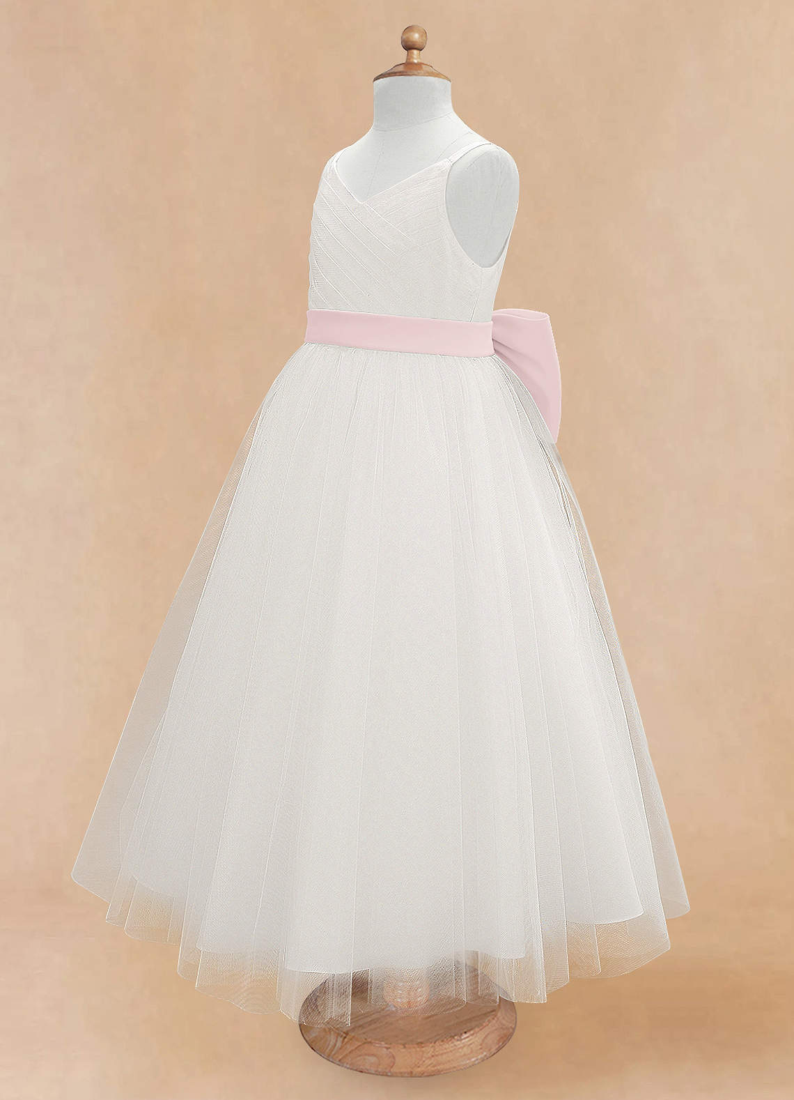 Azazie Lea vestidos de niña de las flores Vestido de Rosa Rubor de Tul de Corte En A con Tirante Espagueti image8