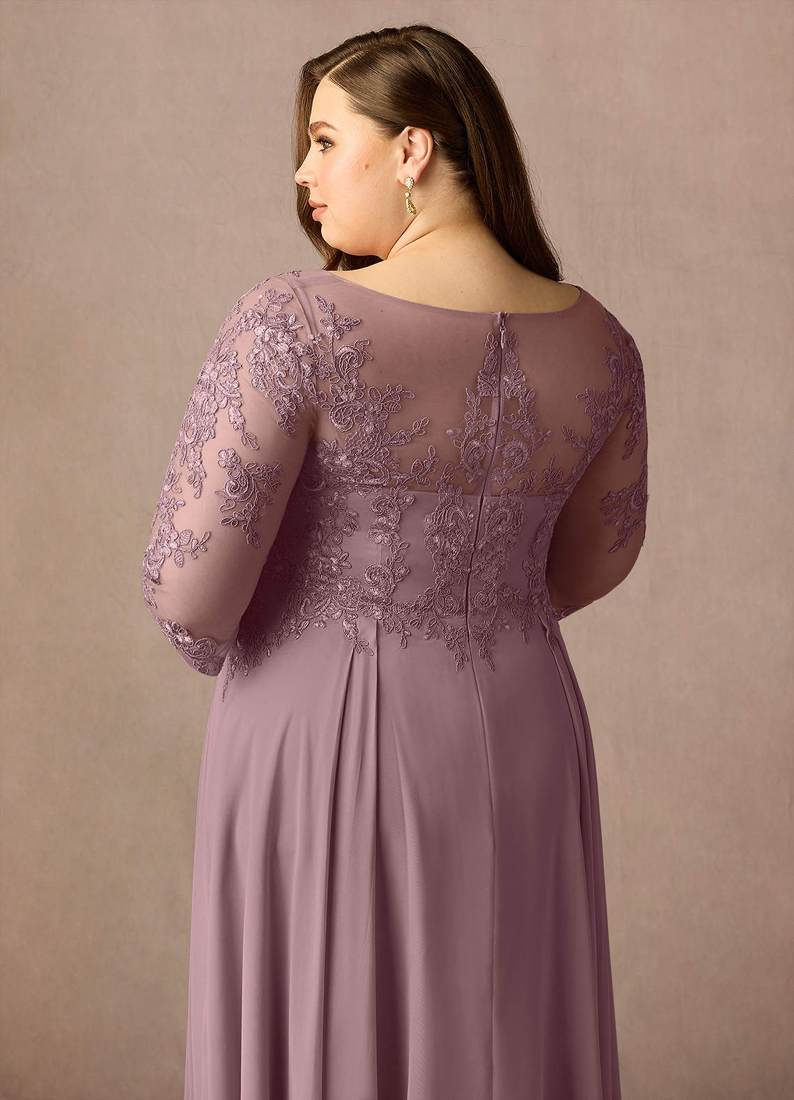 Azazie Marge Mother of the Bride Dresses Dusty Rose A-Line Scoop Lace Chiffon Dress image11