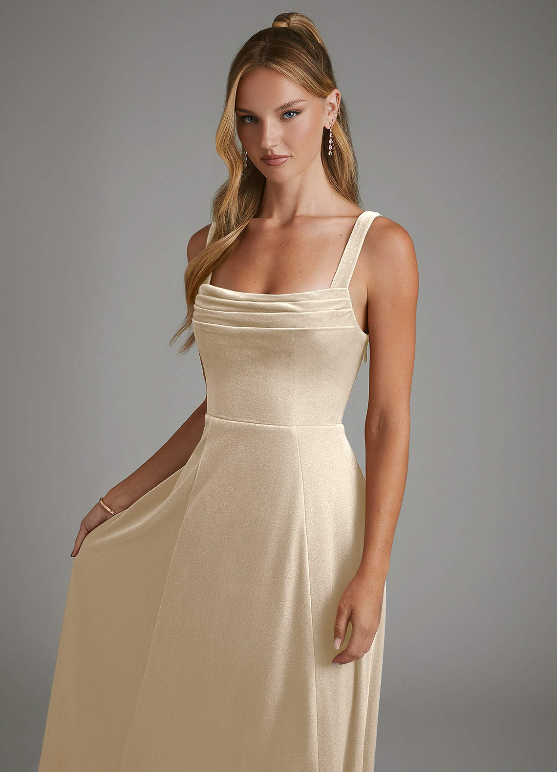 Azazie A-Line Square Neck Floor-Length Velvet Bridesmaid Dresses