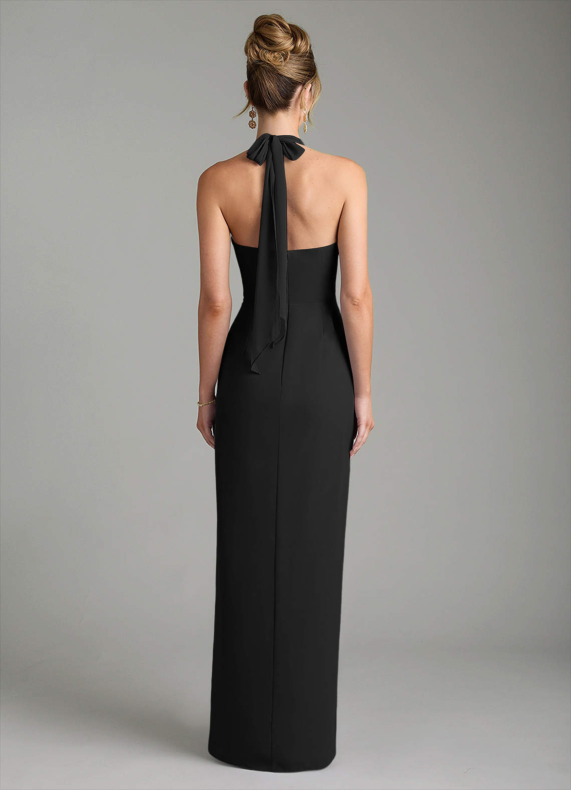 Azazie Arnelle Bridesmaid Dresses Black Sheath Pleated Chiffon Dress image1