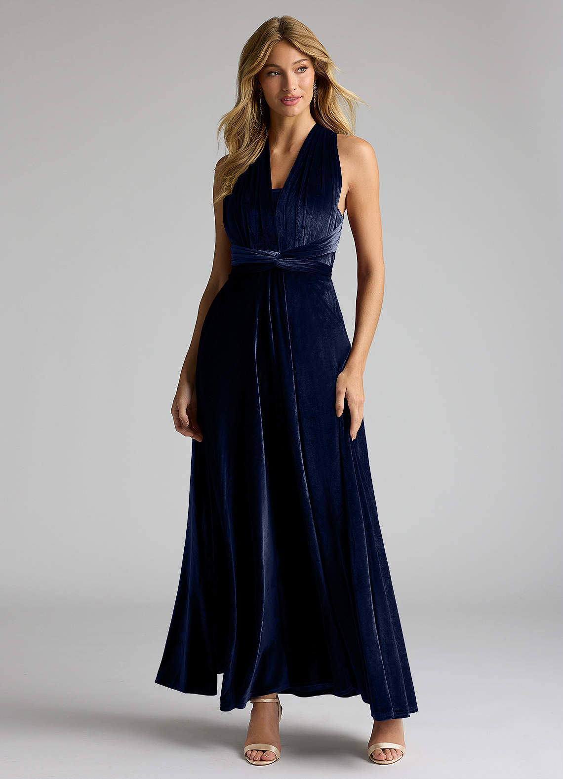 Azazie A Line Princess Floor Length Velvet Bridesmaid Dresses Navy