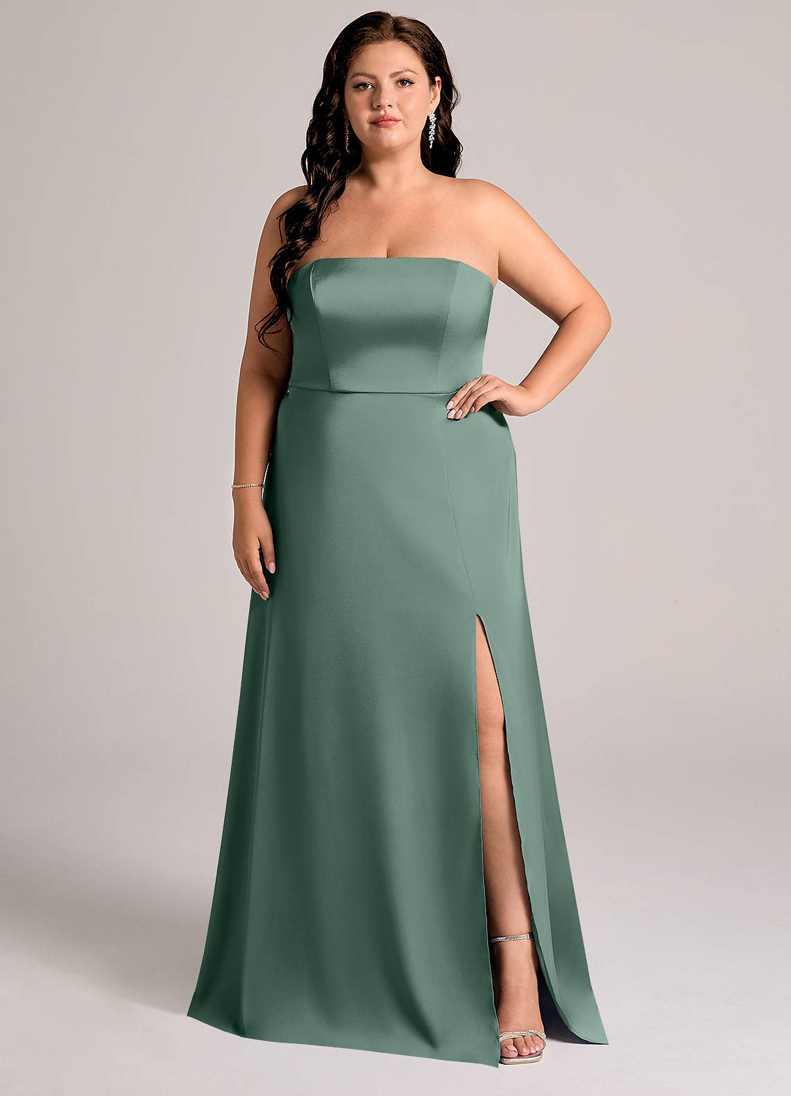 azazie ordering bridesmaid dresses TH&TH Isla Bridesmaid Dress In Dusty Eucalyptus Satin