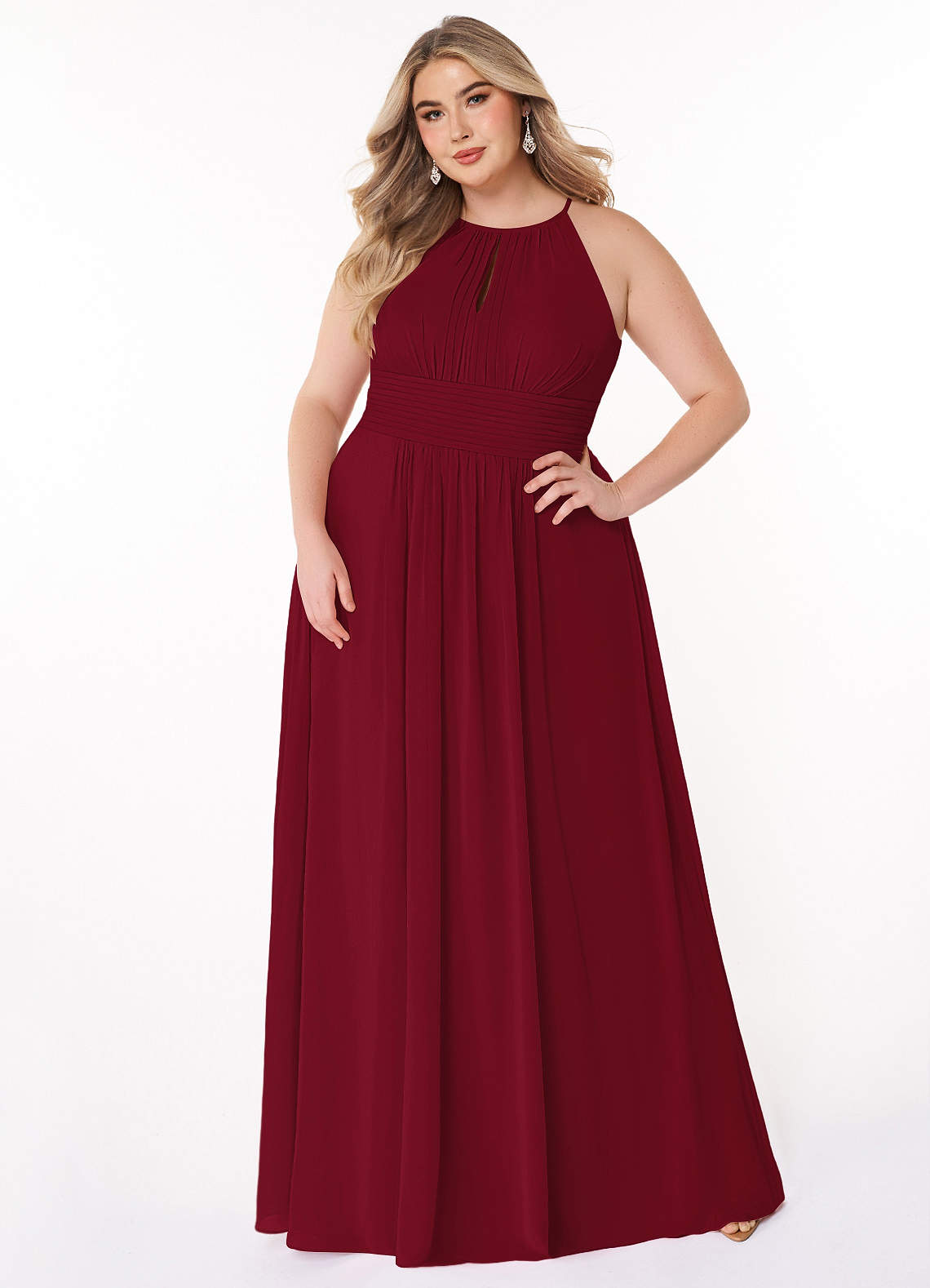 Azazie Bonnie Bridesmaid Dresses Burgundy A-Line Keyhole Ruched Chiffon Dress image1