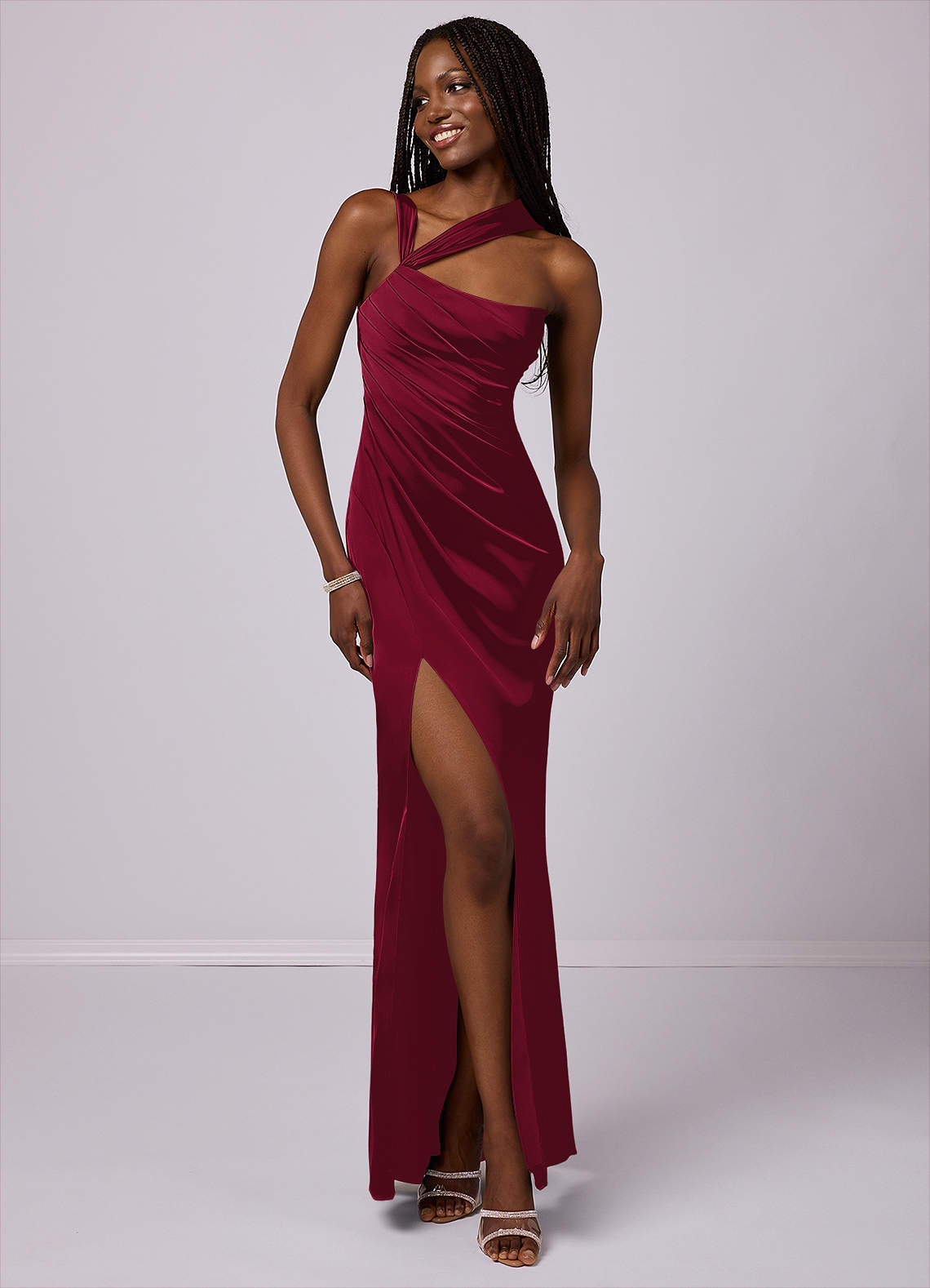 Barbie ♥ Azazie Bridesmaid Dresses Burgundy Mermaid One Shoulder Stretch Satin Dress image2