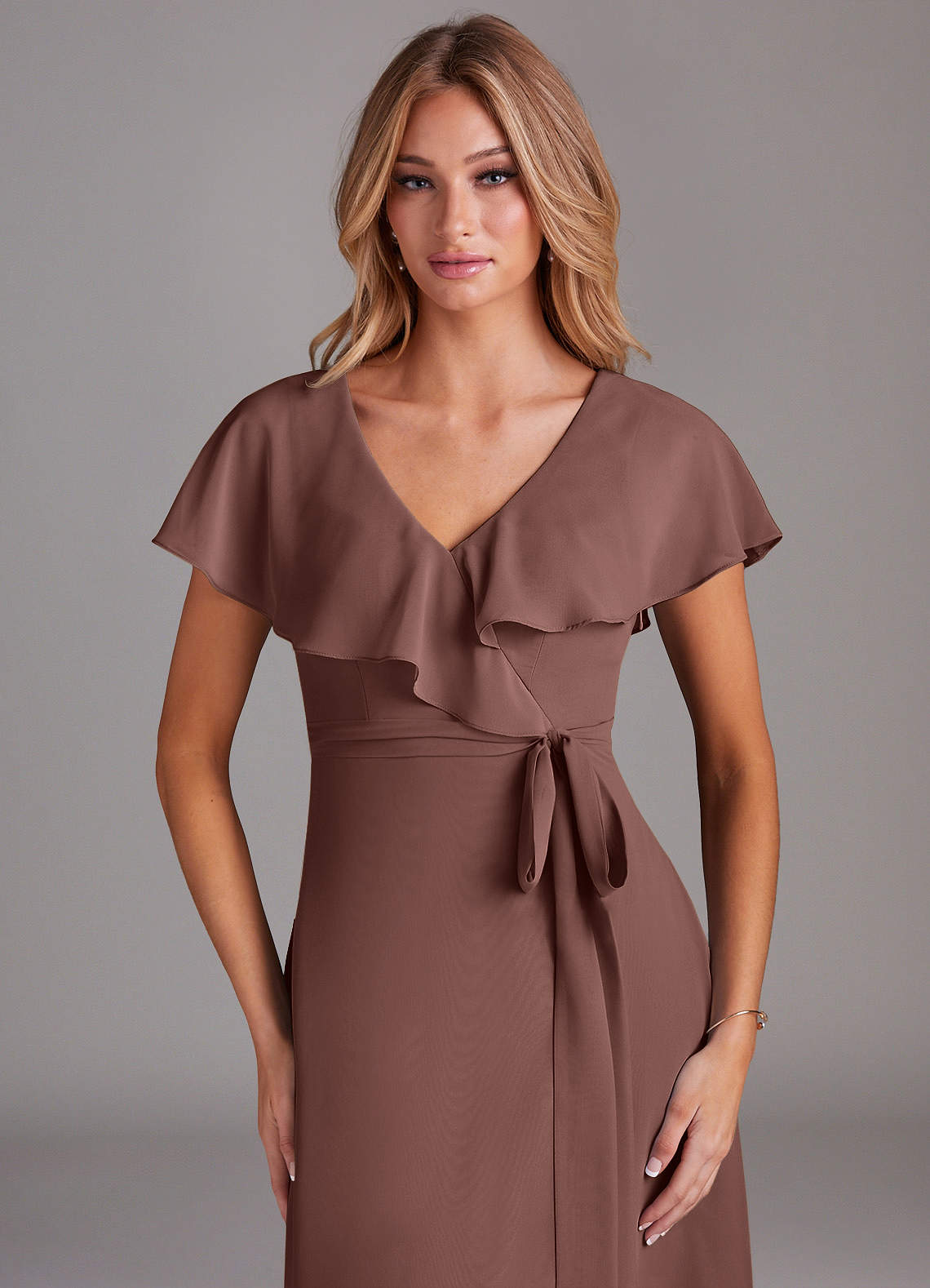 Azazie Lainey Bridesmaid Dresses Espresso A-Line with Pockets Chiffon Dress image5