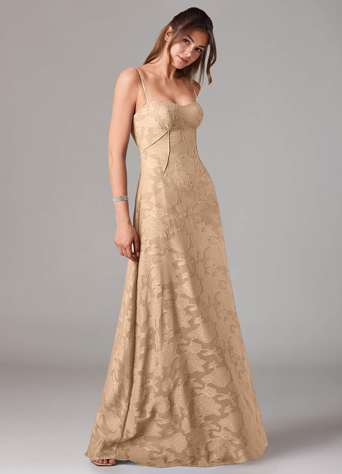 Azazie A-Line Sweetheart Floor-Length Floral Burnout Bridesmaid Dresses - champagne Azazie A-Line Sweetheart Floor-Length Floral Burnout Bridesmaid Dresses - champagne