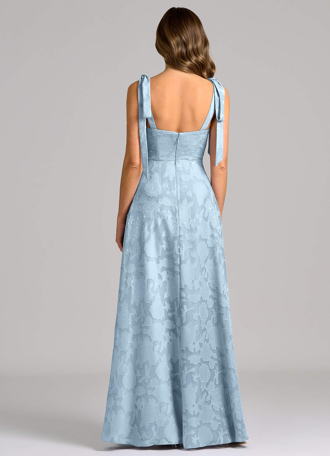 Azazie Debra Vestidos de madrinha de casamento Vestido Céu Azul de Esgotamento Floral de Linha A com com bolsos image5