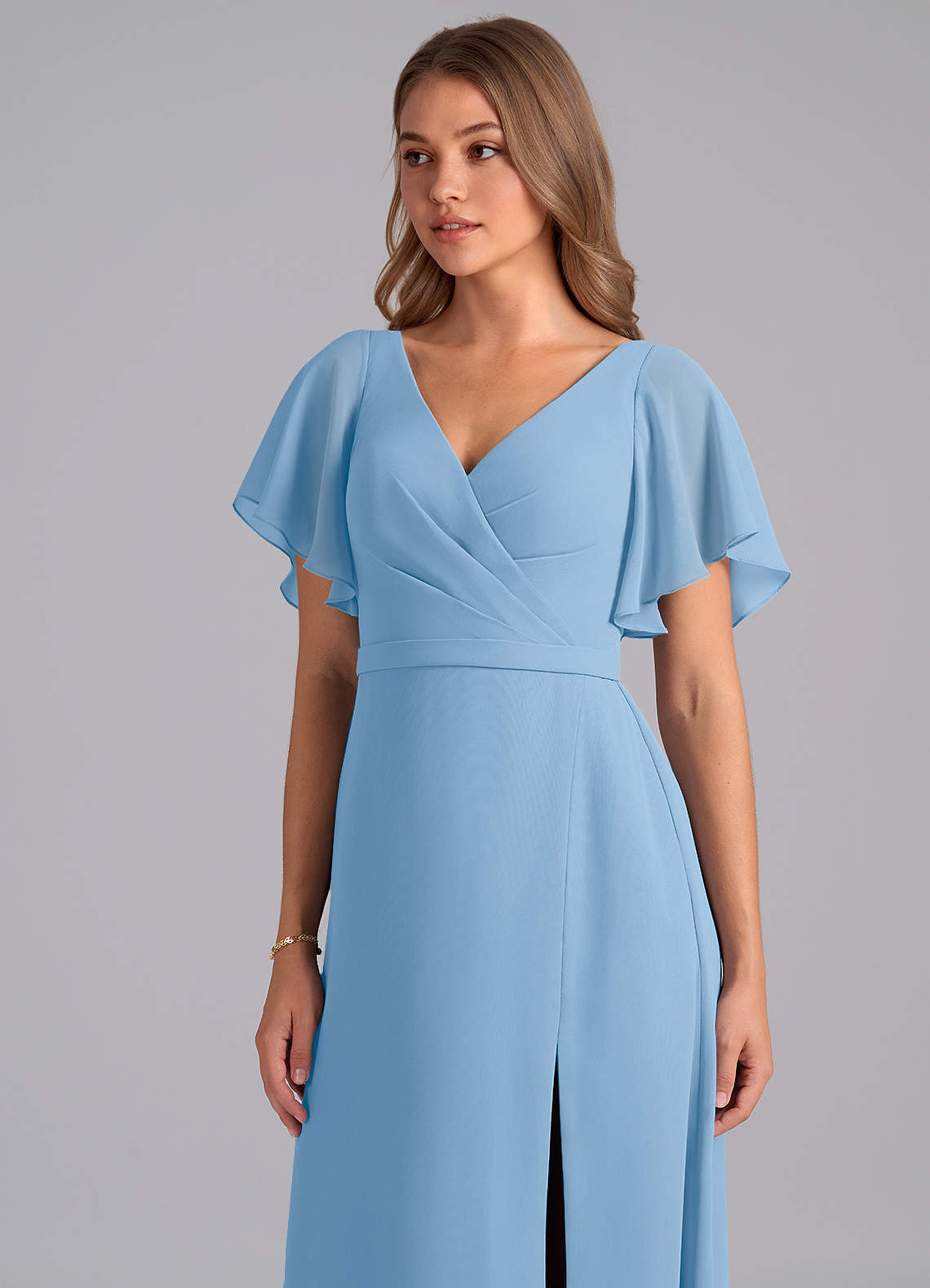 Azazie Ambrosia Bridesmaid Dresses Powder Blue A-Line Pleated Chiffon Dress image6