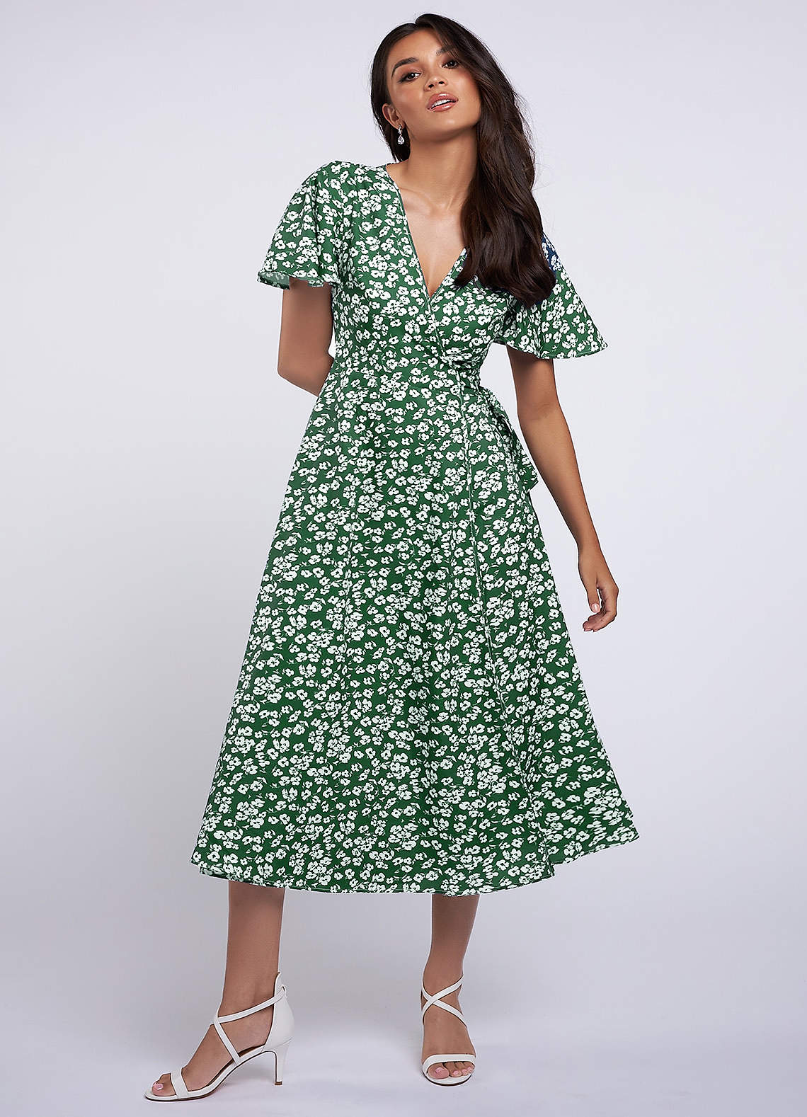 Express Yourself Green Floral Print Wrap Dress image1