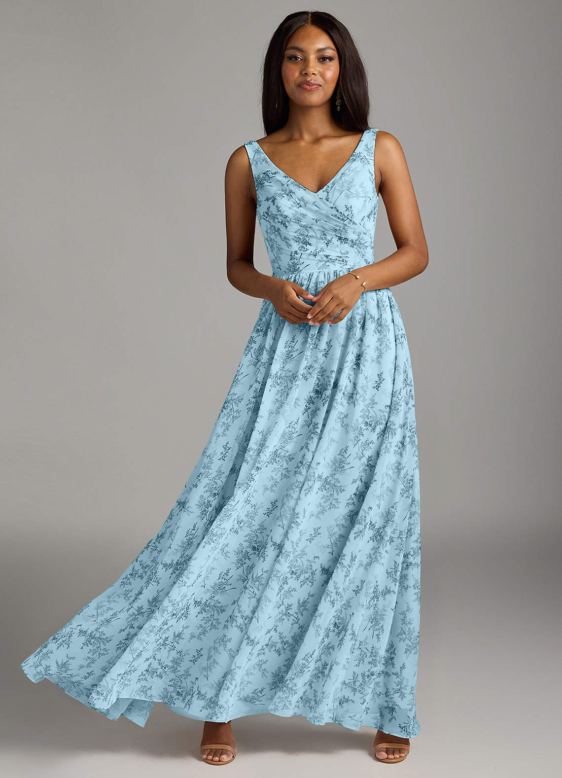 Azazie Keyla Blauwe Varen Bloemen Bruidsmeisjes Jurken Azazie