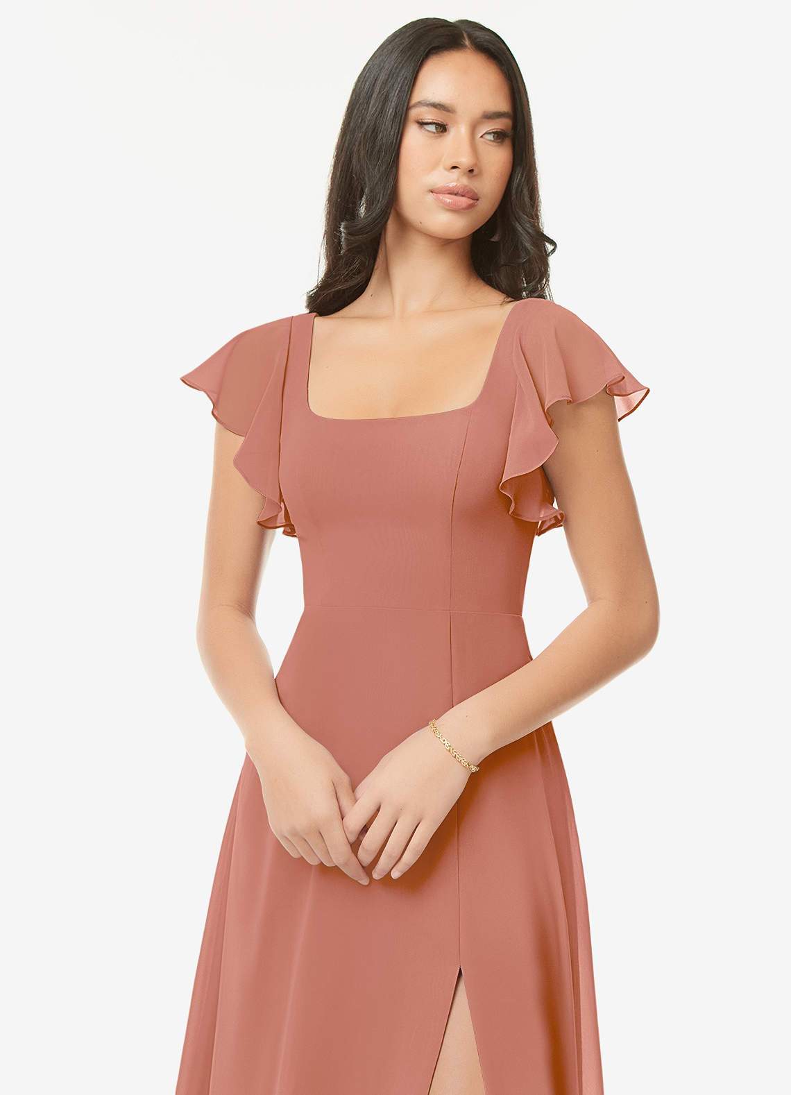 Azazie Bondi Bridesmaid Dresses MAI TAI A-Line Ruffled Chiffon Dress image5