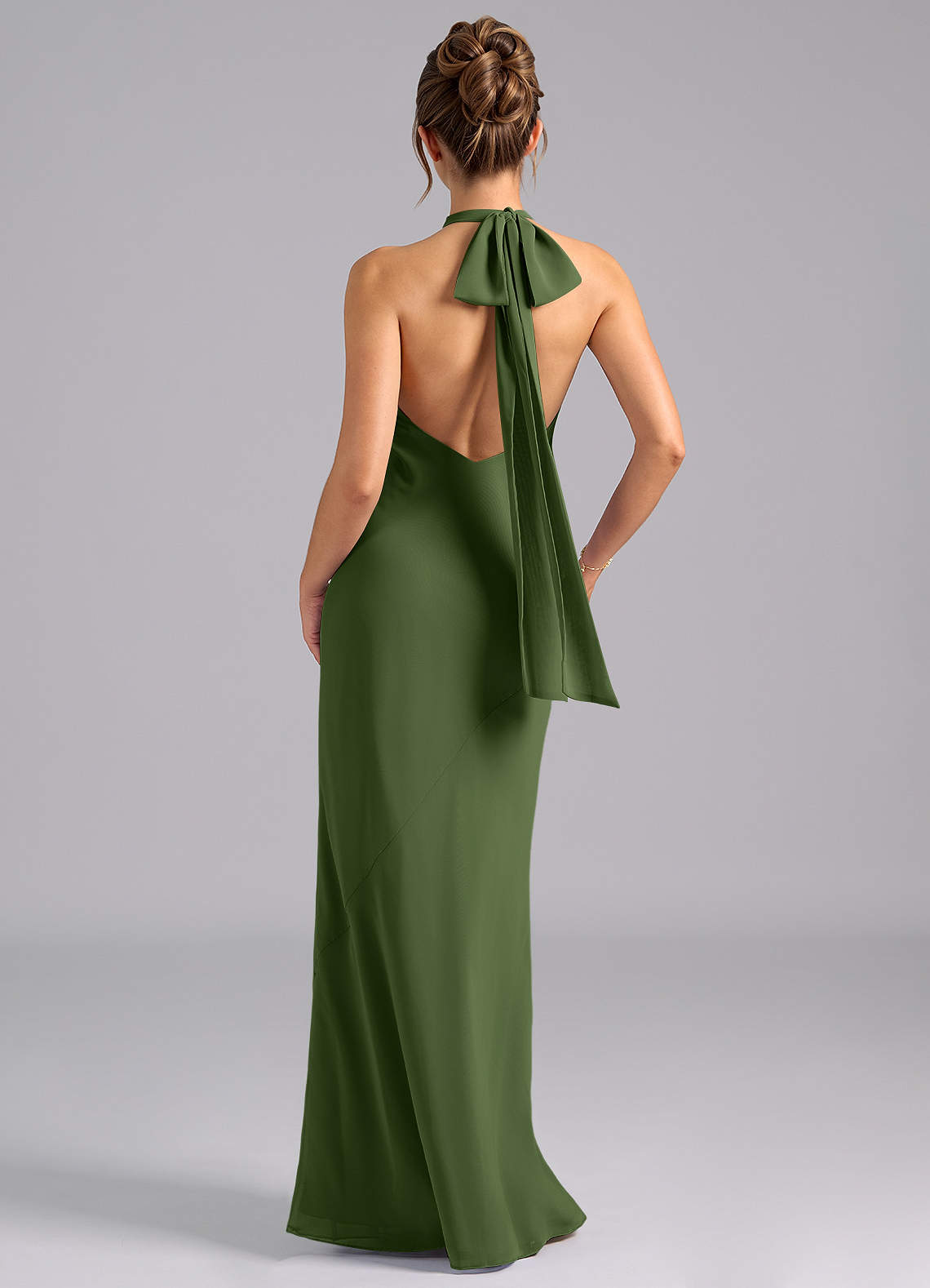 Azazie Velli Bridesmaid Dresses Olive Mermaid High Neck Chiffon Dress image1