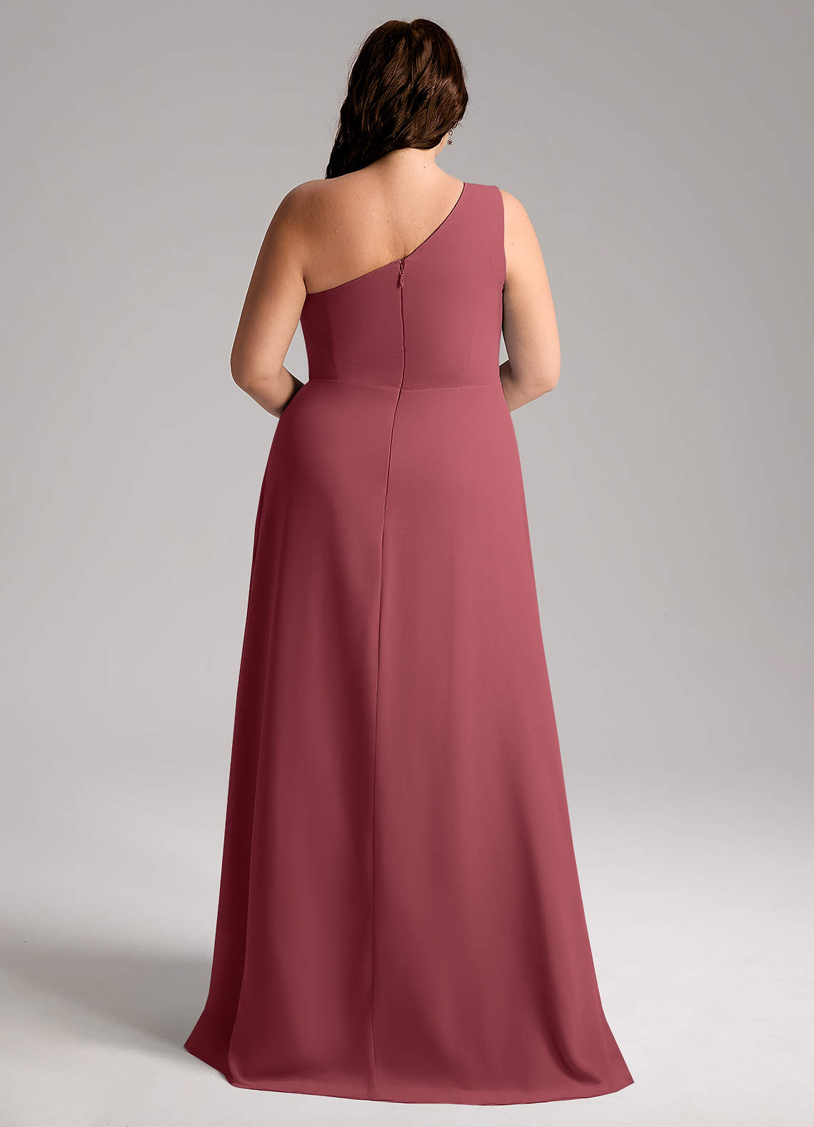 Azazie Brooke Vestidos de damas de honor Vestido de Merlot de Gasa de Corte en A con Hombro unilateral image8