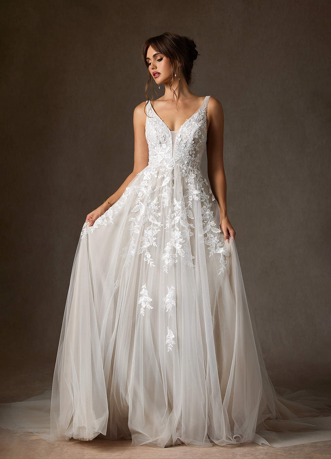 Azazie Sorella Wedding Dresses Diamond White A-Line V-Neck Sequins Tulle Dress image9