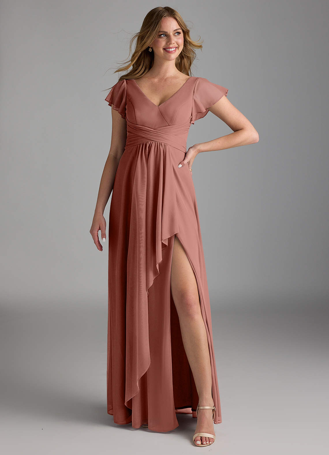 Azazie Omari Robes de demoiselle d'honneur Robe Trapèze en Maille Rose De Cèdre image1