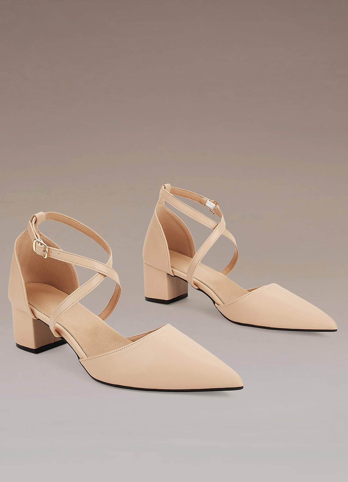 Beige ankle strap block heels best sale