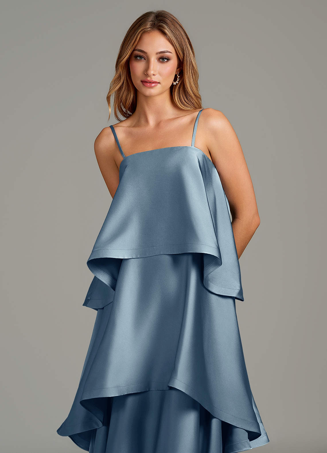 Azazie A-Line Straight Asymmetrical Stretch Satin Bridesmaid Dresses dusty blue Azazie A-Line Straight Asymmetrical Stretch Satin Bridesmaid Dresses dusty blue