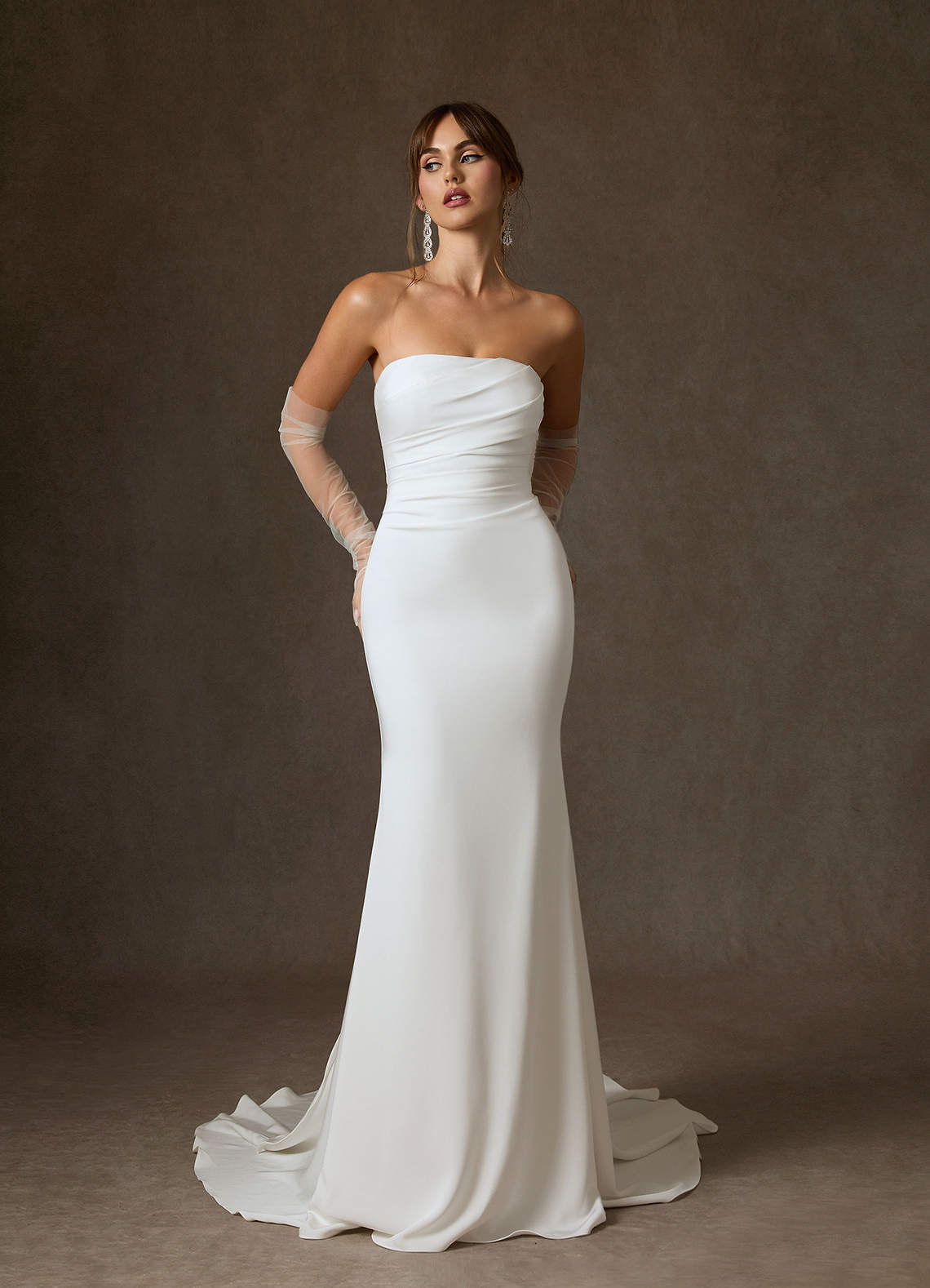 Azazie Colette Wedding Dresses Diamond White Fit and Flare Strapless Crepe Back Satin Dress image2