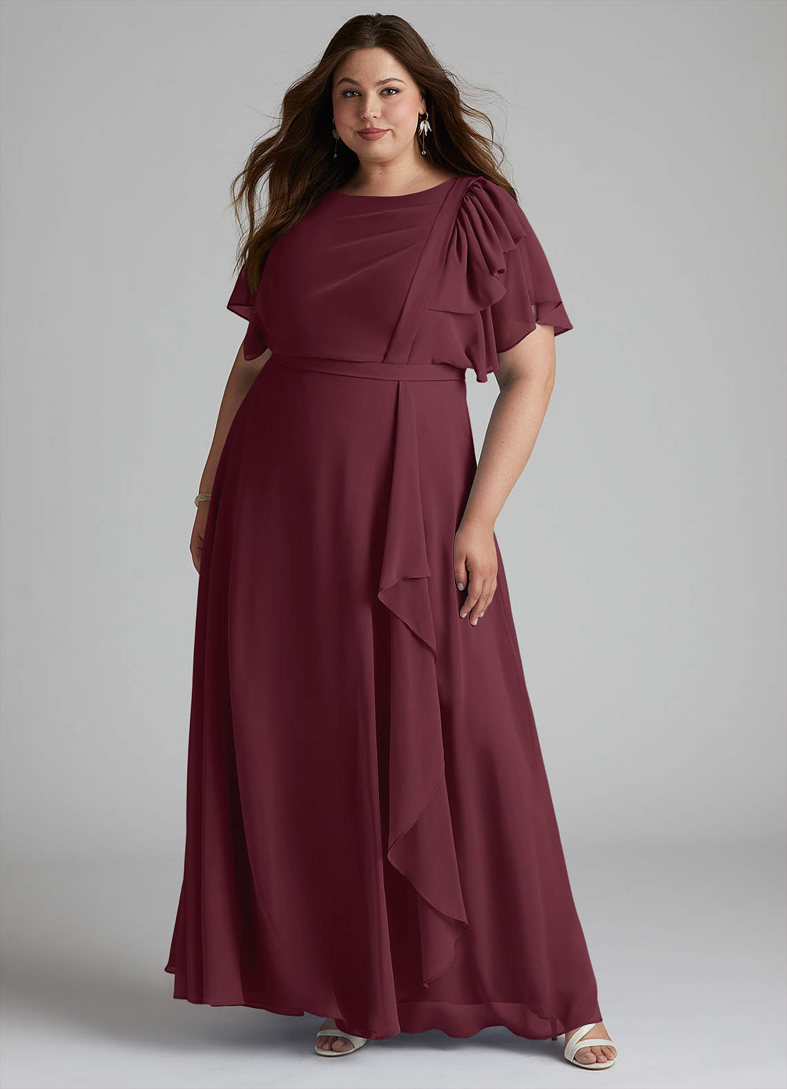 Azazie Aaliyah Modest Bridesmaid Dresses A-Line Scoop Pleated Chiffon Floor-Length Dress image5