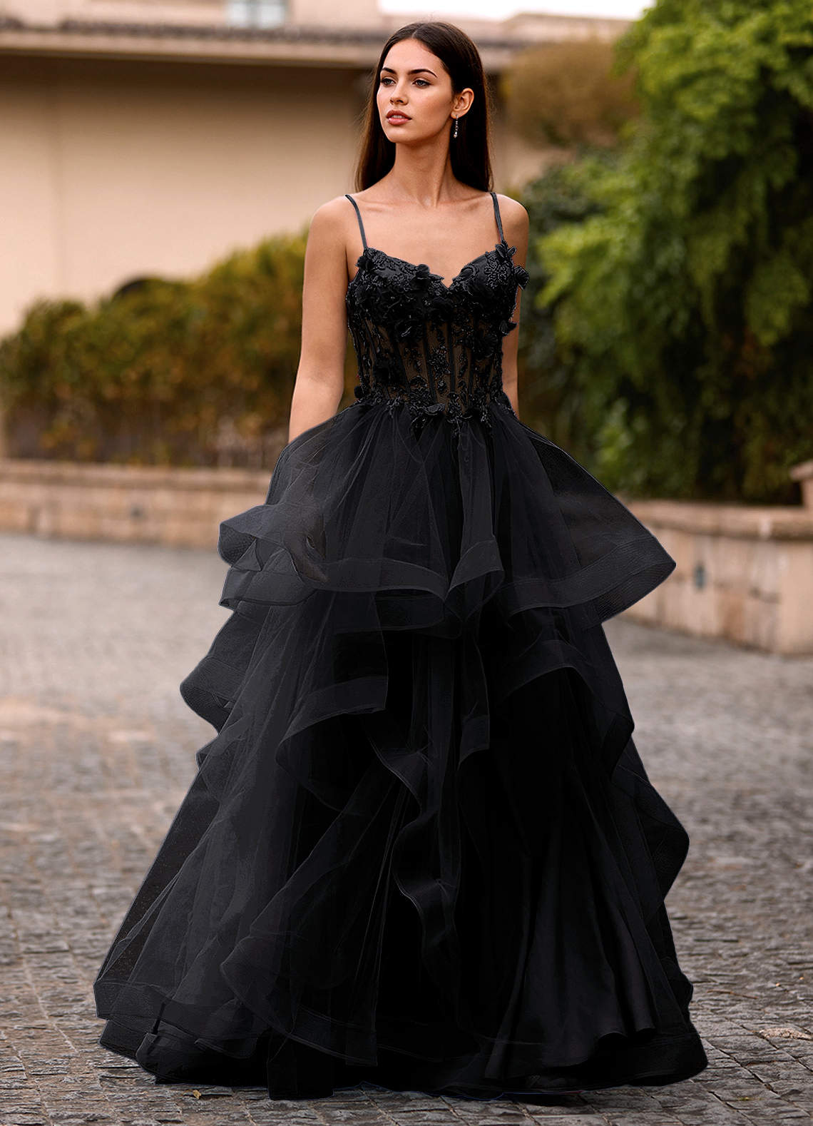 white christmas dresses Black Lace Corset Tulle A-line Long Prom Dress – Dressesforparty