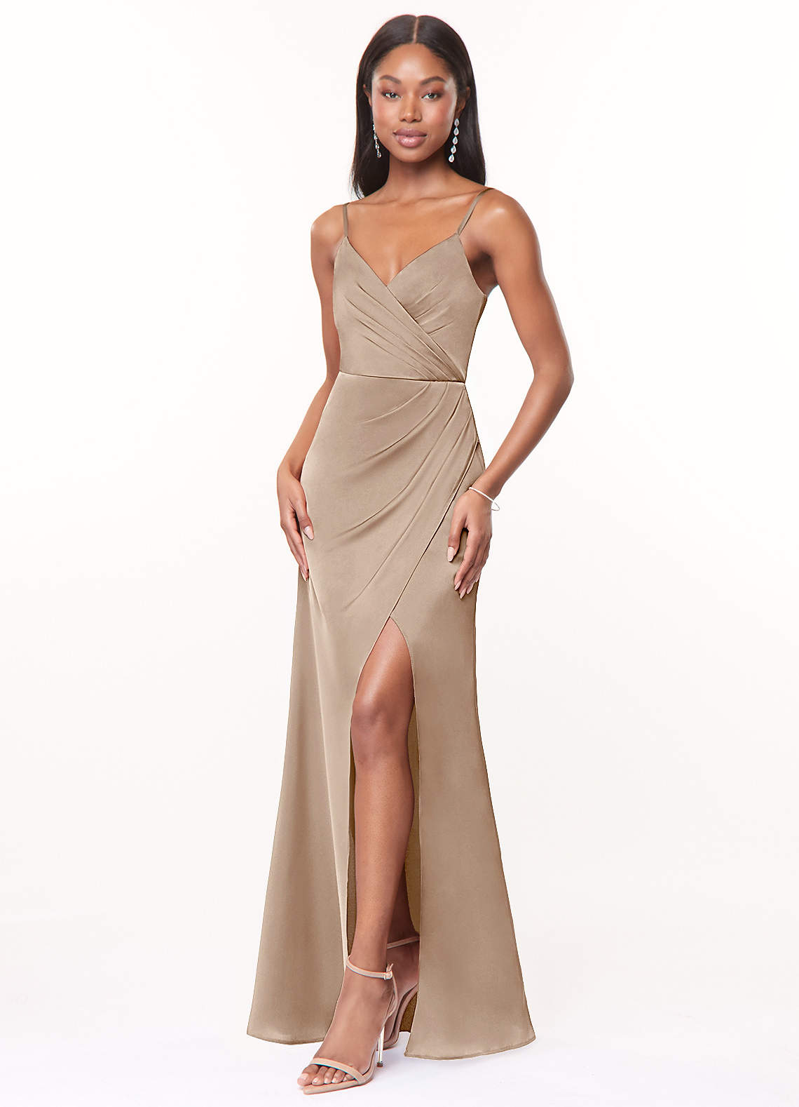 TAUPE LONG SATIN DRESS outlet