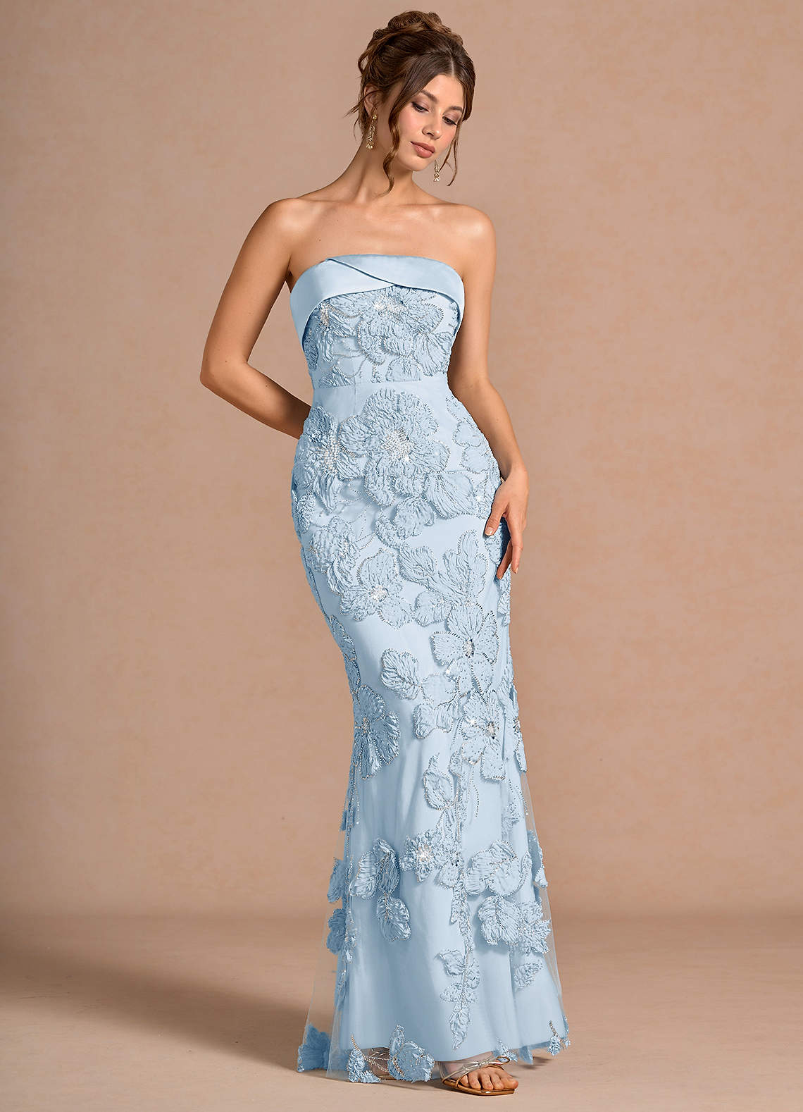 blue maxi dress lace Dariel Sky Ready to Ship US Size:10 ASOS Design One Shoulder global-subheading-Open-Back Satin Gown Light blue this dress flows into