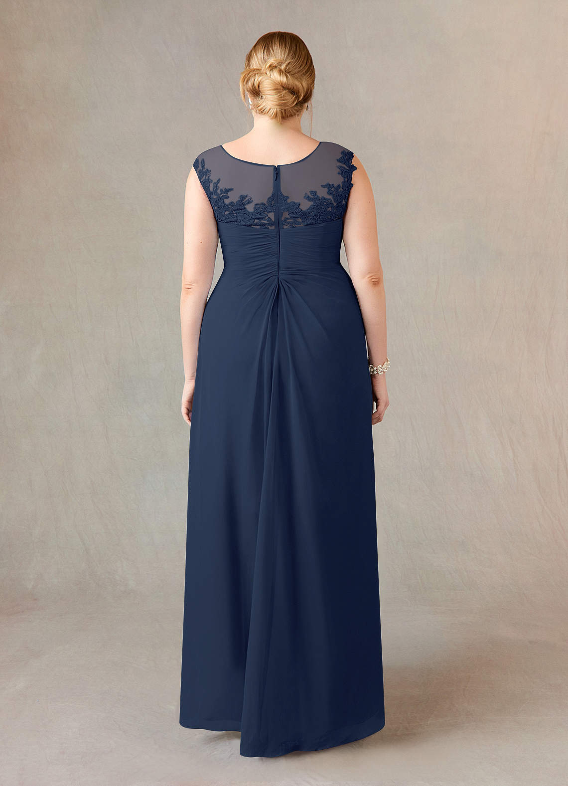 Azazie Endora Dark Navy A Line Scoop Lace Chiffon Dress Azazie