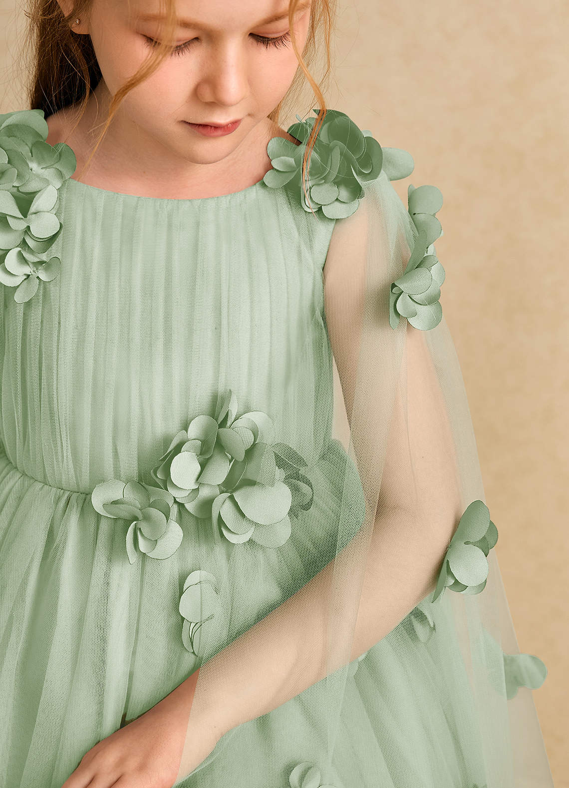 Azazie Staria Flower Girl Dresses Dusty Sage Ball-Gown Ruched Tulle Dress image9