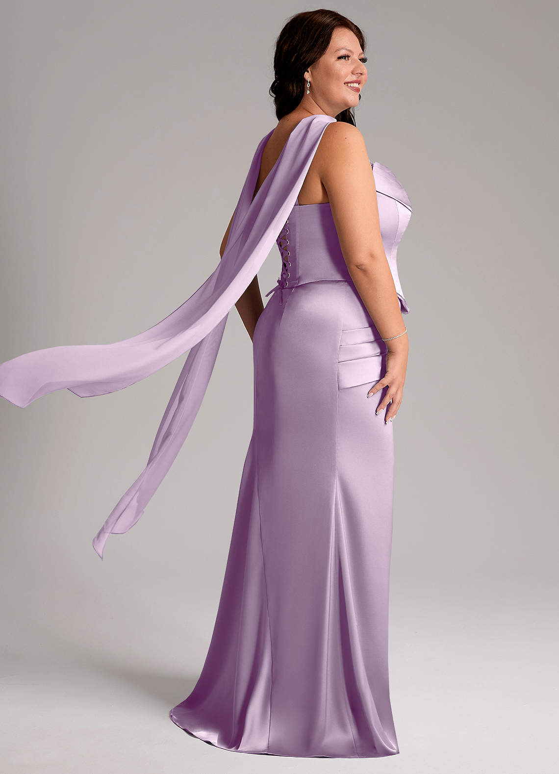 Azazie Sorrel Bridesmaid Dresses Frosted Lilac Mermaid Strapless Stretch Satin Convertible Dress image7