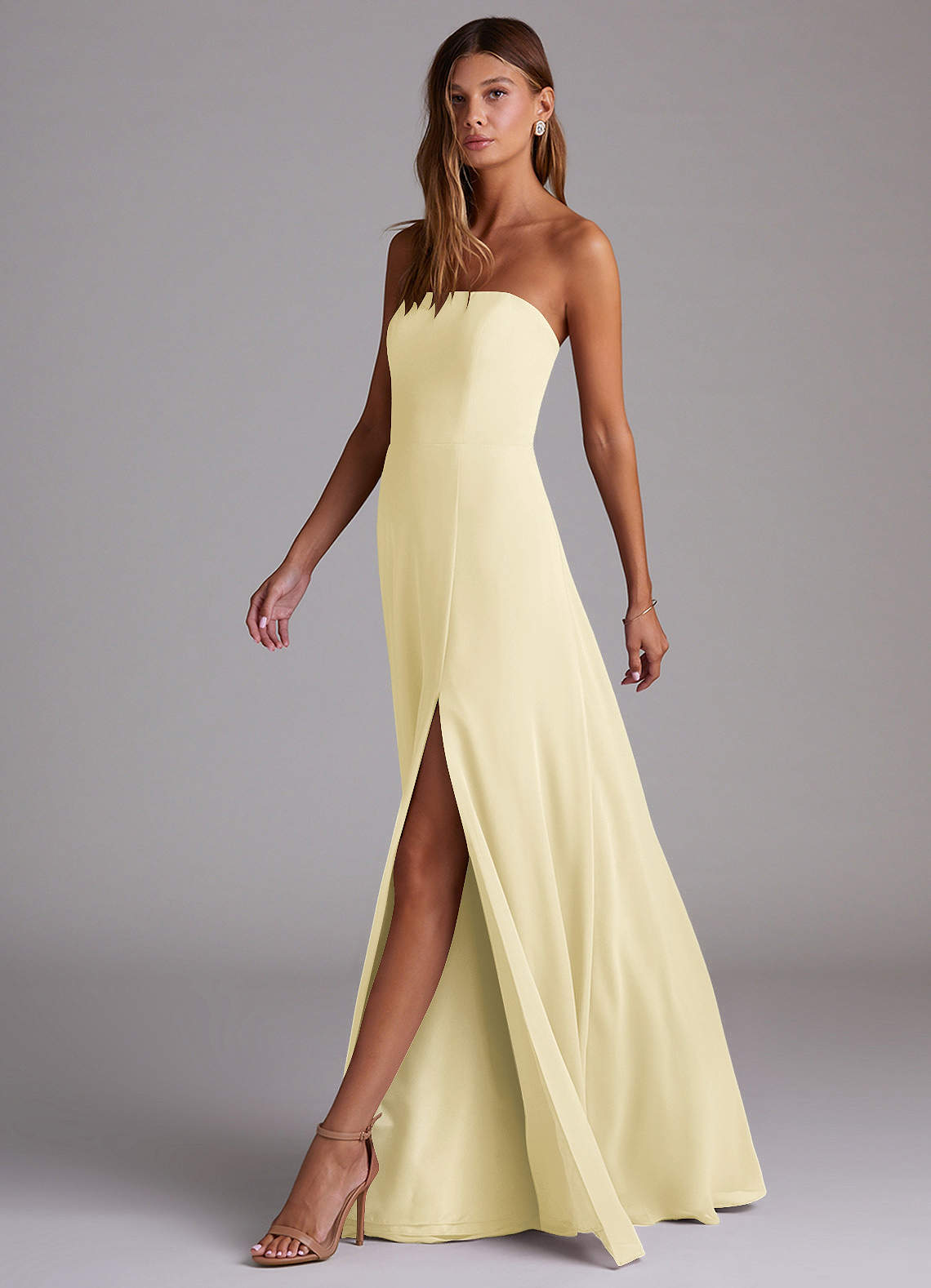 Azazie Wren Robes de demoiselle d'honneur Robe Trapèze Convertible en Mousseline de soie Fente Latérale Sorbet Citron image5