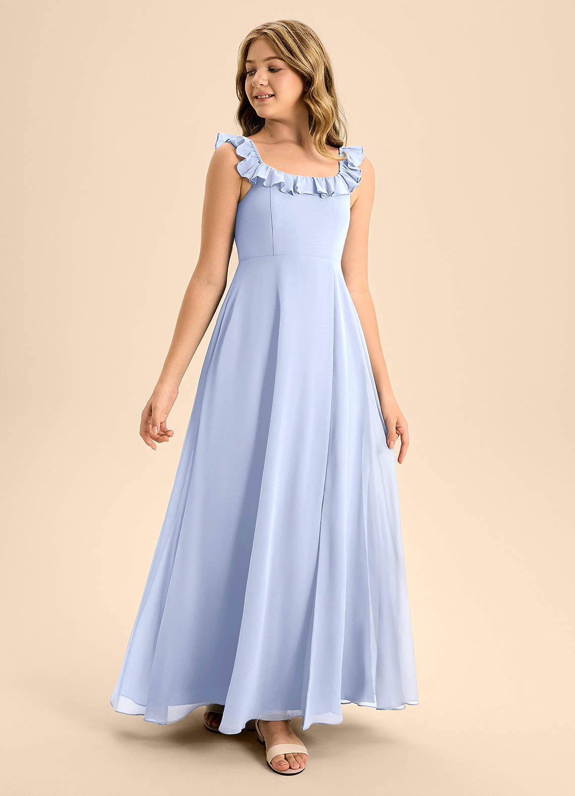 Azazie Callie Junior Ice A-Line Ruched Chiffon Dress image1