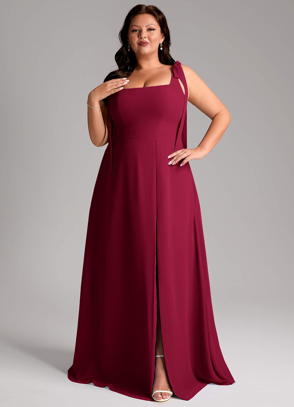 Azazie Debra Bridesmaid Dresses Burgundy A-Line with Pockets Chiffon Convertible Dress image9