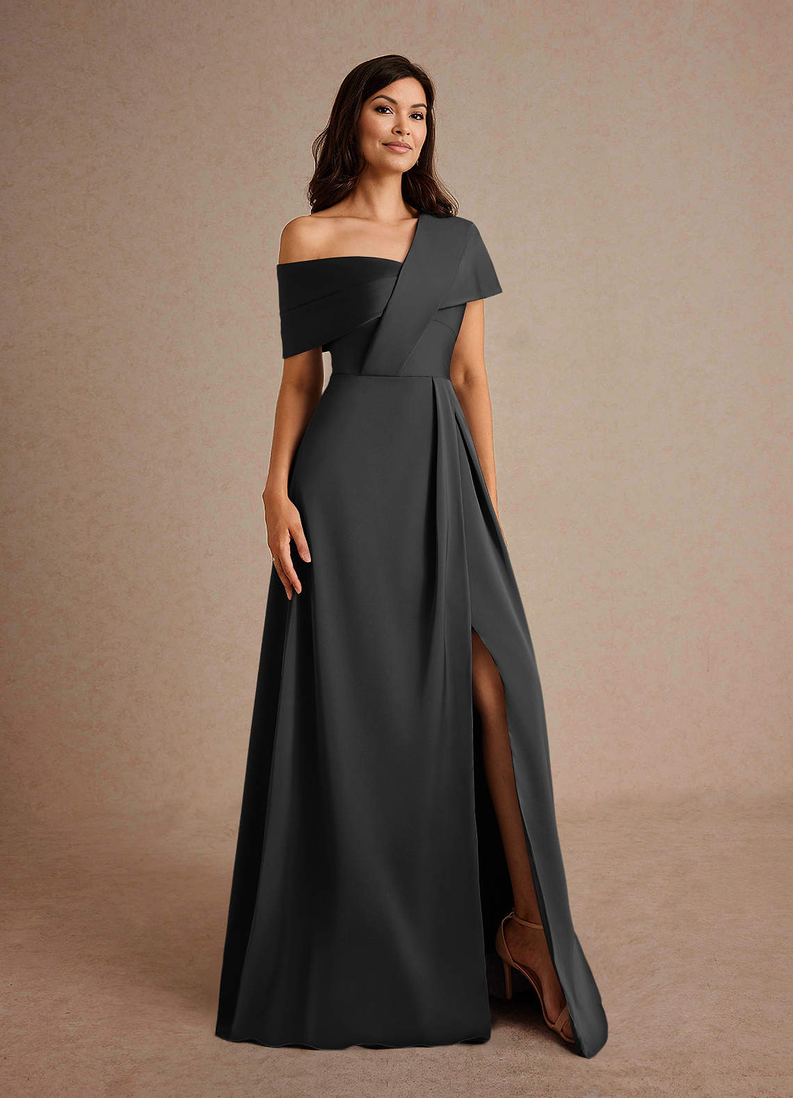 Azazie Milton Mother of the Bride Dresses Black A-Line Pleated Stretch Satin Dress image7