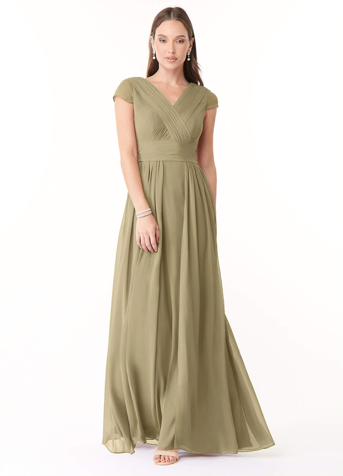 Azazie Organa Abiti da Damigella Abito A-Line in Chiffon Plissettato Verde Muschio image1