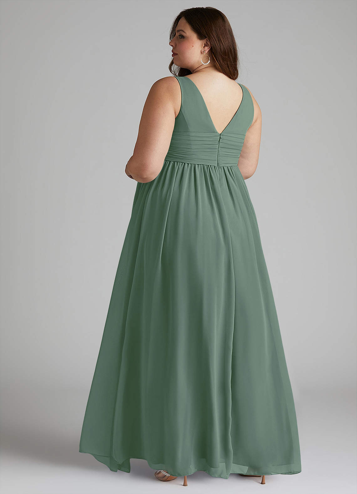 Azazie Yetta Maternity Bridesmaid Dresses A-Line V-Neck Gathered Chiffon Floor-Length Dress image10