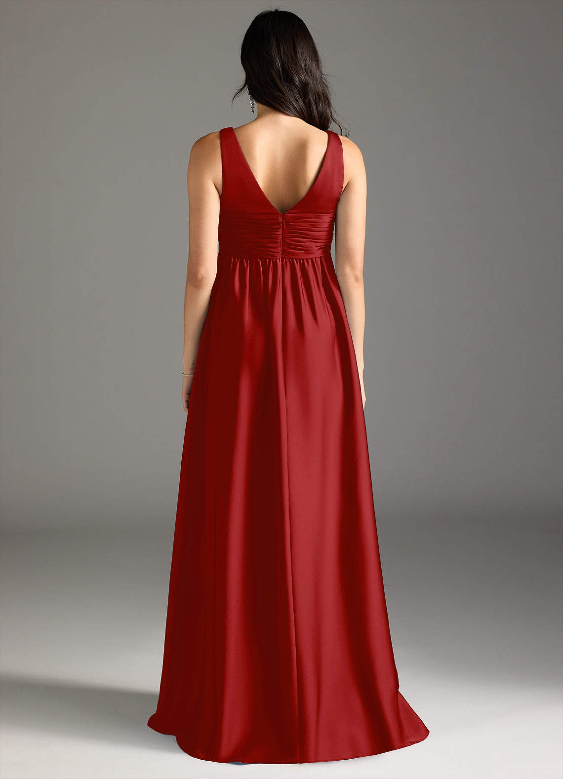 Azazie Yetta Maternity Bridesmaid Dresses A-Line Pleated Stretch Satin Floor-Length Dress image6