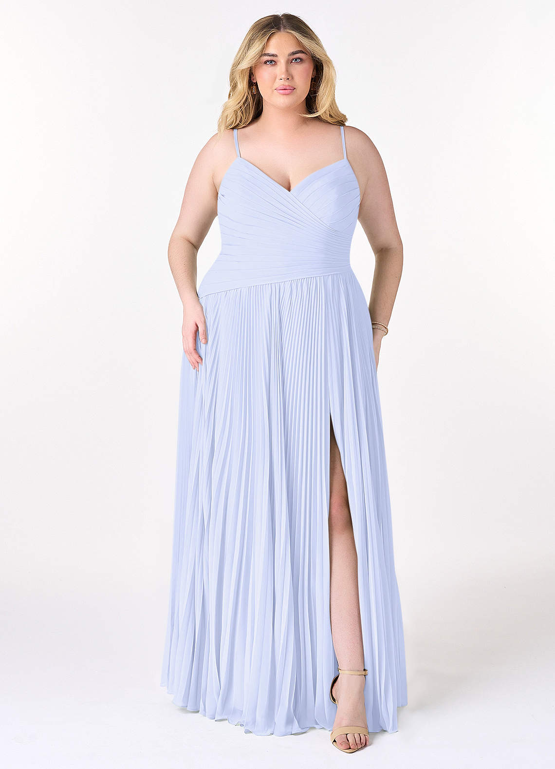 Azazie Vini Robes de demoiselle d'honneur Robe Trapèze en Mousseline de soie Col V plissé Lavande image1