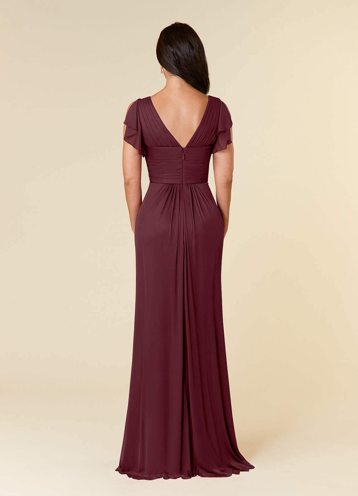 Azazie Reneya Mother of the Bride Dresses Cabernet A-Line Pleated Mesh Dress image3