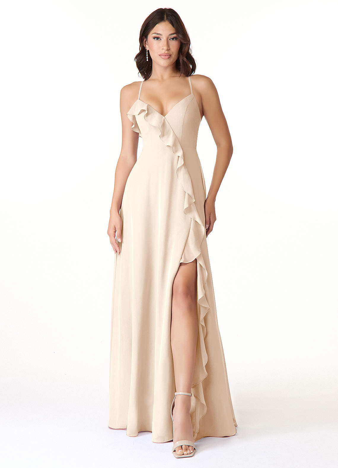 Azazie Tarni Bridesmaid Dresses White Alabaster A-Line Chiffon Dress image1