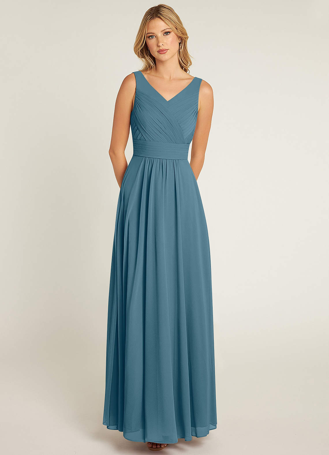 Azazie Pierrette Abiti da Damigella Abito A-Line in Chiffon Plissettato Bermuda image1