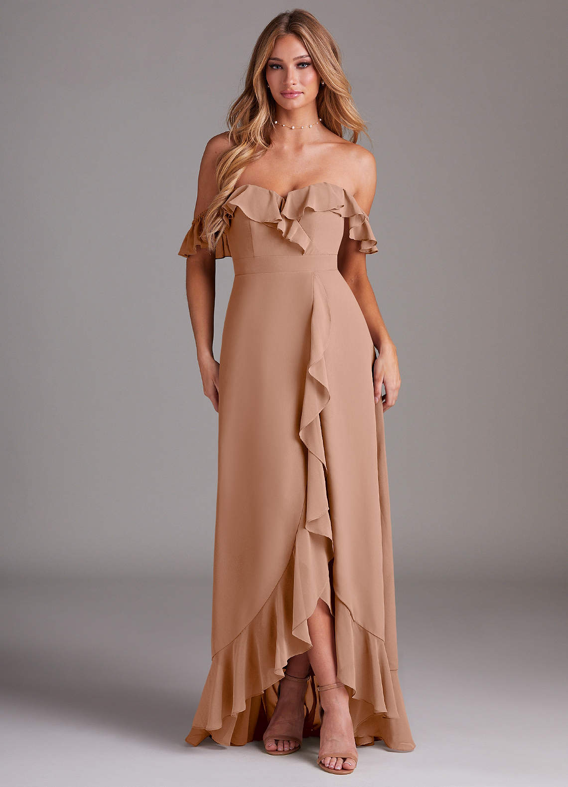 Azazie Lyra Bridesmaid Dresses Champagne Rose A-Line Chiffon Convertible Dress image1