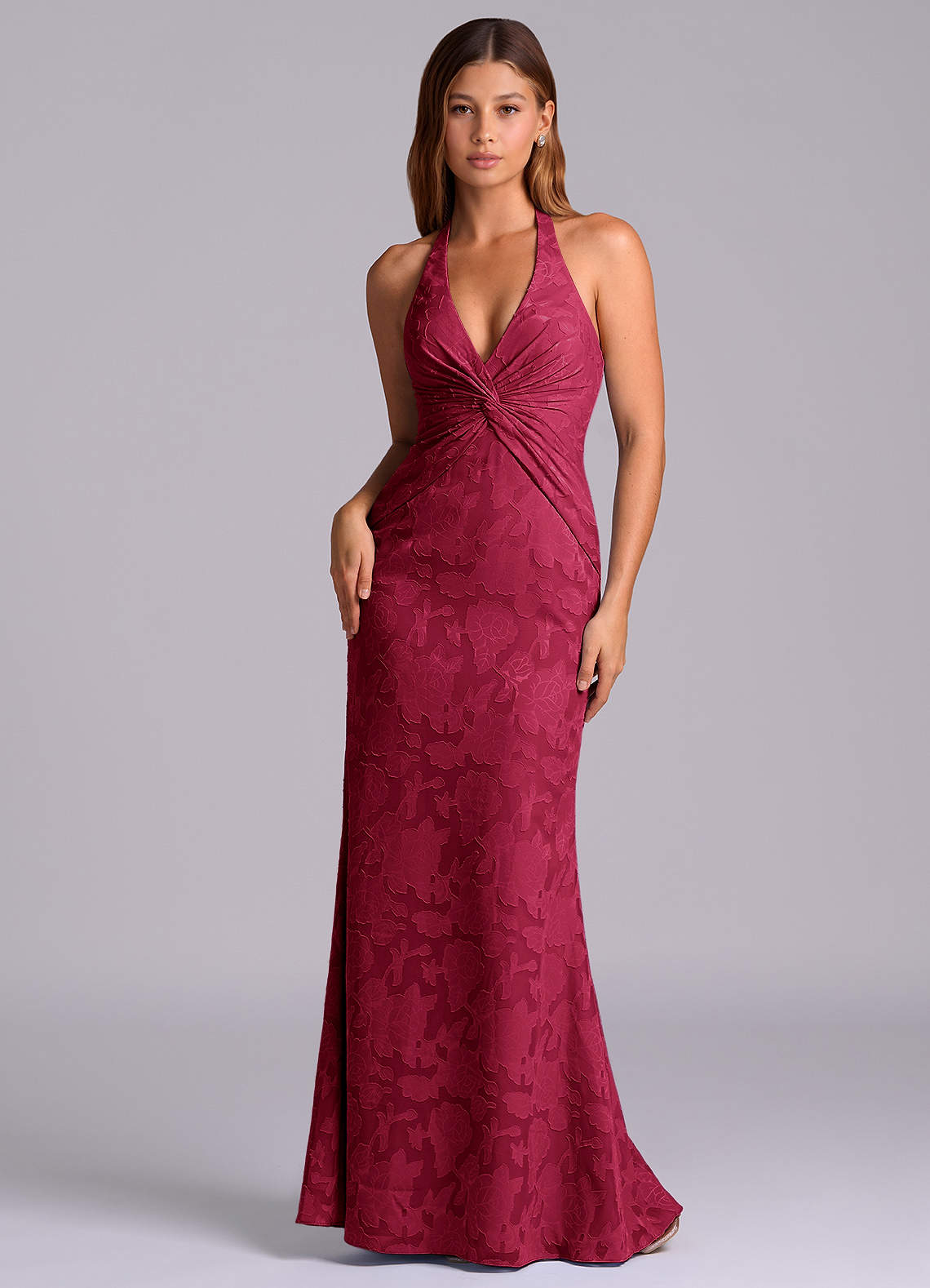 Azazie Valerie Jurken voor thuis passen Jurk van Bloemen Burn-out met Zeemeermin Geplooid Bourgondië image1