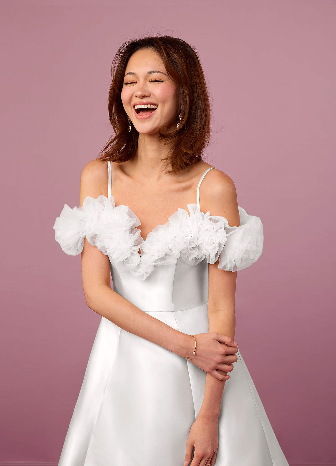 Barbie ♥ Azazie Wedding Dresses Ball-Gown Off the Shoulder Mikado Chapel Train Dress image11