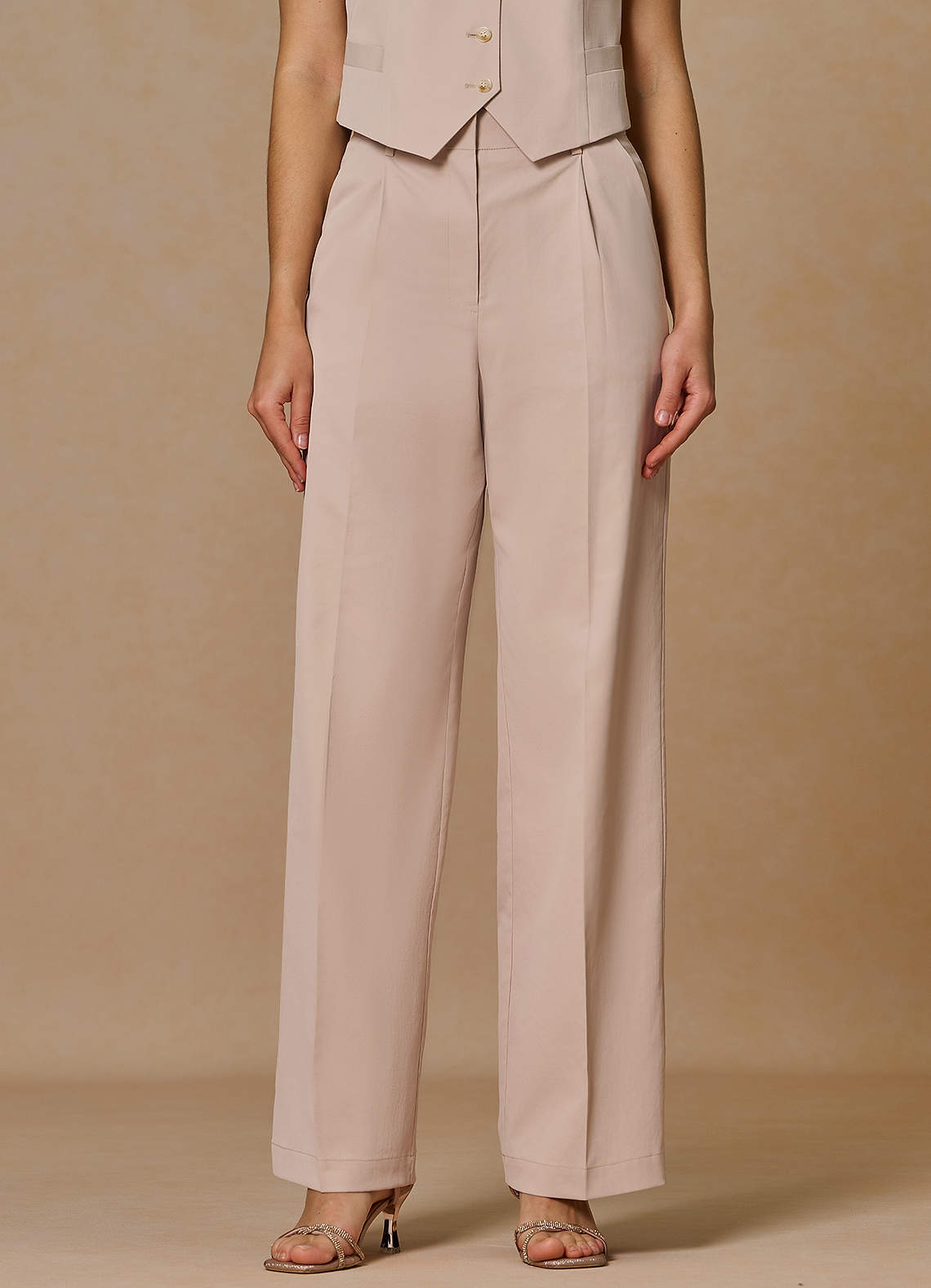 front Margaret Tan Cotton Linen Blend Pants